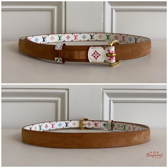 Authentic Louis Vuitton Multicolor Monogram Coated Canvas Leather Skinny Belt 75 - Picture 6 of 14
